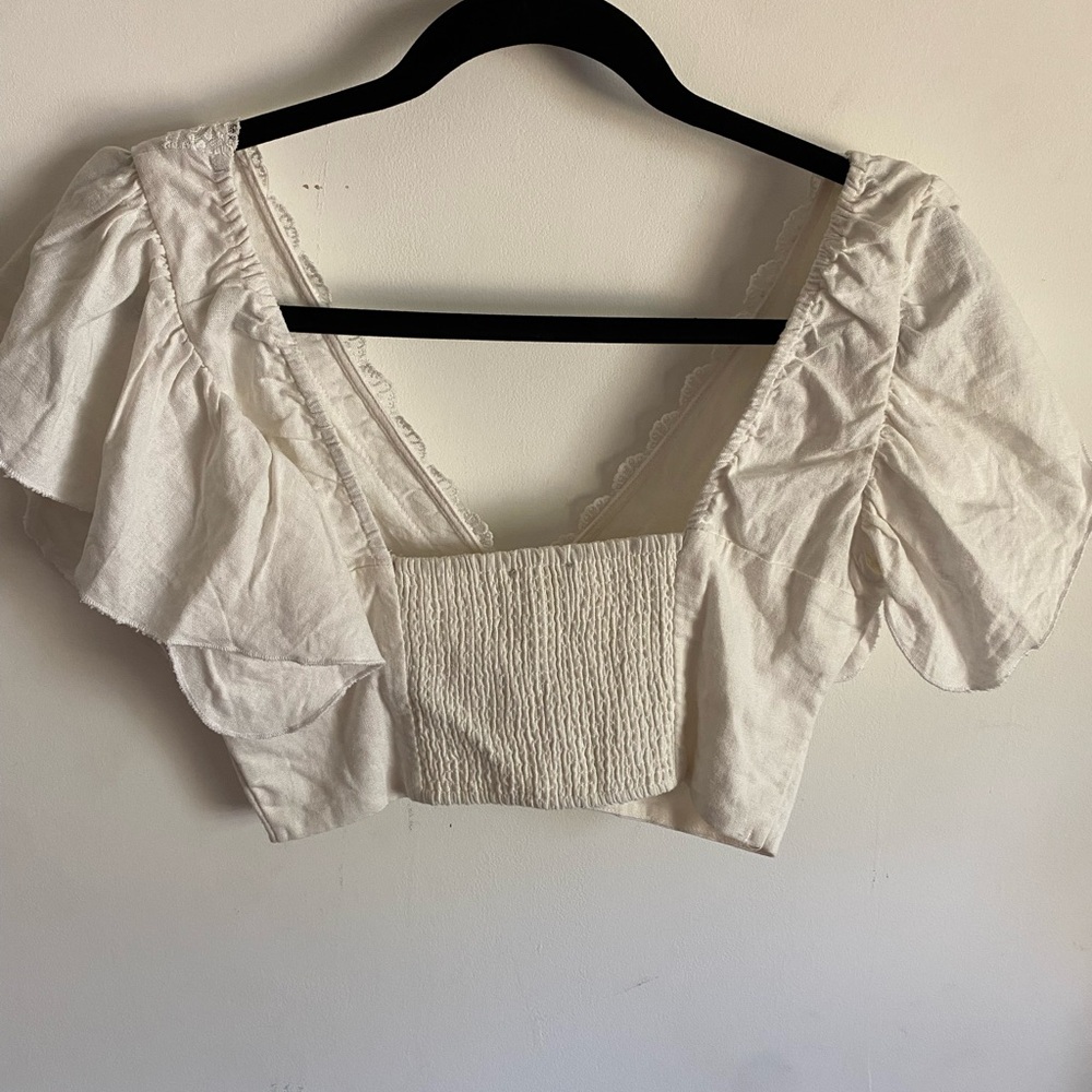 Love Tree White Lace Trim Cropped Blouse Boho Cottagecore Fairy - Picture 2 of 5
